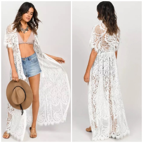 Other - SOLD OUT White Eyelash Floral Lace Long Duster Coverup Robe